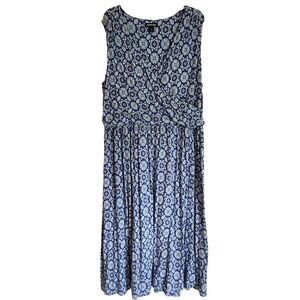 Lands End Faux Wrap Maxi Long Dress Blue White Sleeveless Womens Plus 2X 20W 22W
